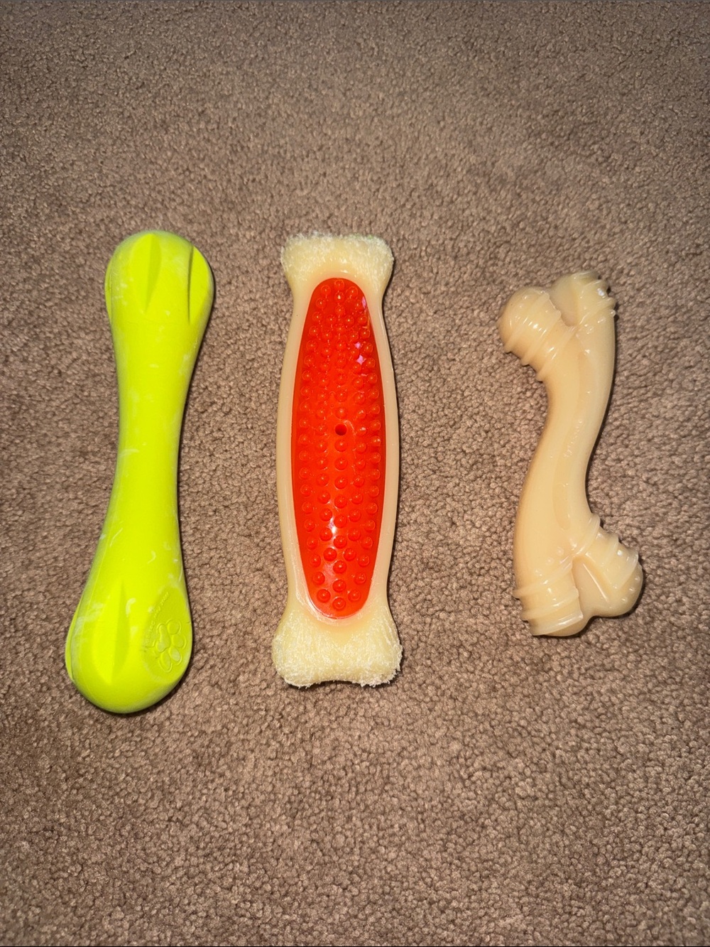Durable Dog Chew & Tug Toy Set in Neon Yellow, Orange, and Cream